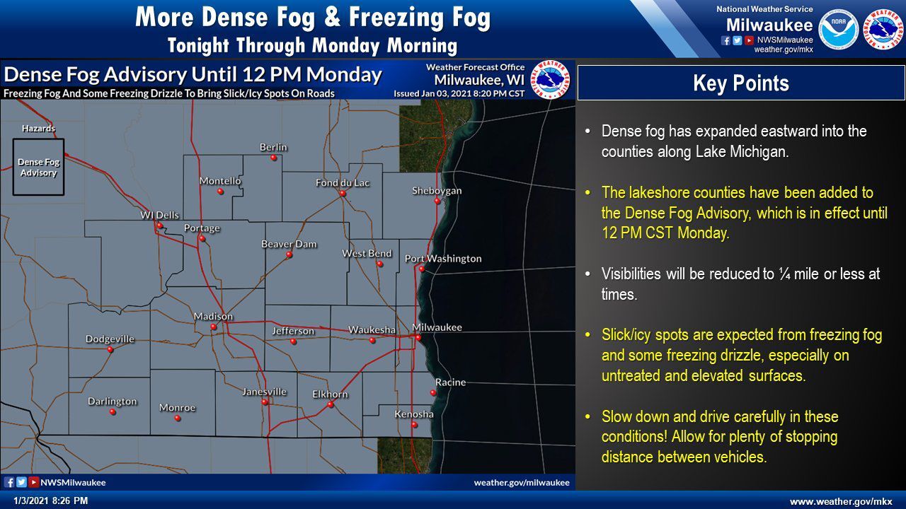 Dense fog advisory by National Weather Service